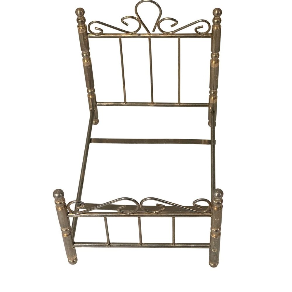 Miniature Bed Frame Base Brass Metal Dollhouse Collectible Furniture Vtg